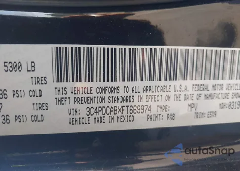 2015 Dodge Journey American Value Pkg from USA, damaged, VIN 3C4PDCABXFT669974